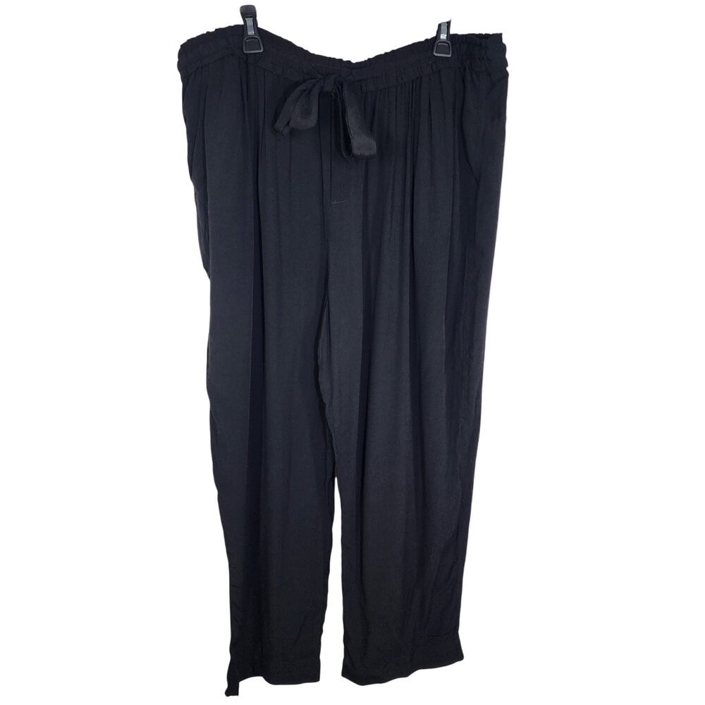 GAP Women Pull On Drapey Pants Size XL Black Tapered Leg Belted Tie Waist Pocket